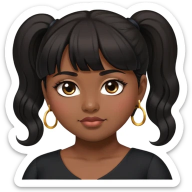 Latina girl with bangs black long hair in pony tail plus size black dress rolling eyes sticker