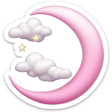 Pink crescent moon with sparkly white clouds sticker