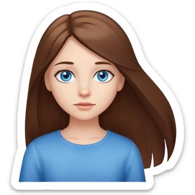 realistic portrait of a girl with blue eyes and brown long straight hair sticker