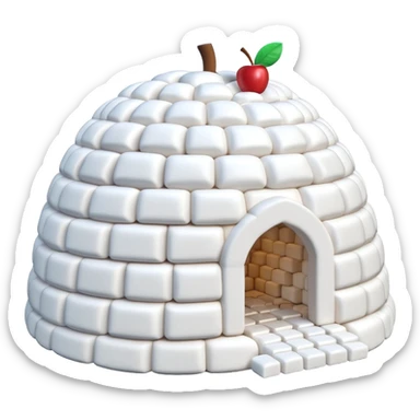 3D render of Marshmallow Igloo, made entirely of dessert materials, glistening sugar crystal texture, soft powdery white marshmallow bricks, delicious confectionery aesthetic, Apple emoji style, isolated on white background --v 6.0. sticker