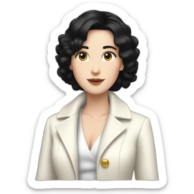 rich white girl ; black hair ; fancy white coat sticker