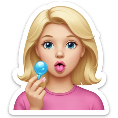 white women blonde hair blowing bubble gum  sticker