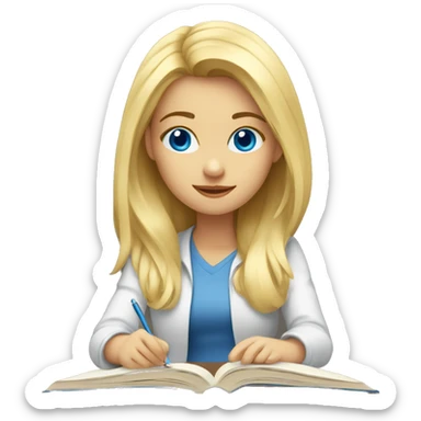 blonde girl blue eyes studying sticker