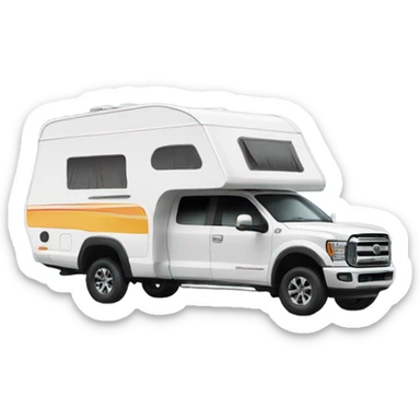 Two axle camper with pickup sticker