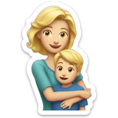Maman blonde avec son petit garçon. sticker
