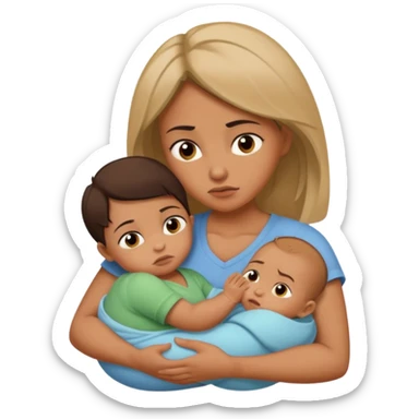 A woman holds her baby in her hands hugs him and looks a little agressive  sticker