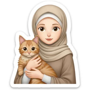 White girl wearing hijab holding nude mainecoon cat sticker