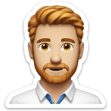 Portrait of an adult guy with brown-red hair, serious, light skin, brown stubble, blue eyes, wearing a white office shirt. sticker