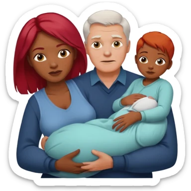Older white man with red hair younger african women with new baby sticker