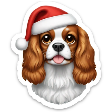Blenheim Cavalier King Charles Spaniel dog with a Santa hat sticker