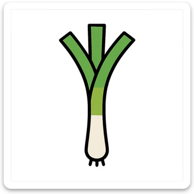 Make the leek even taller and add a small downward curve to its shape, keep the vibrant color outline style. sticker
