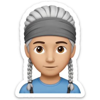 young climber man with white/grey braided hair and headband sticker