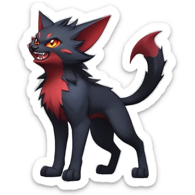   cool edgy beautiful fantasy anime-style dark animal vampiric Litten-Zoroark-Nargacuga-cat-hybrid Fakemon with big fangs and bat-ears full body sticker