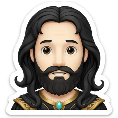 Pluto from The Olympians with long black wavy hair and beard, black stola sticker