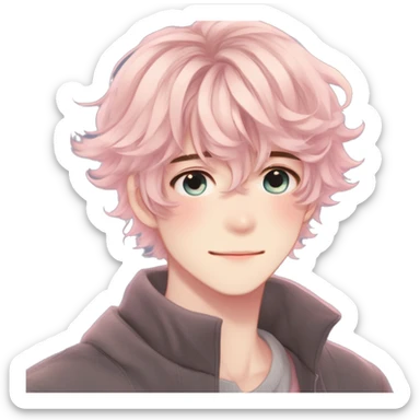 Gorgeous romantic hot attractive anime style modern anime shojo guy with pretty medium-long messy hair and colorful eyes and blushing face aesthetic trending style  pastelcore cottagecore kawaiicore sticker