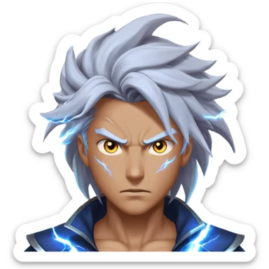 storm rider portrait, head and shoulders only, wind-swept hair, crackling lightning aura, storm clouds swirling behind, intense glowing eyes, epic fantasy vibe, 3D cartoon, mobile game icon style, clean background, no text, no watermark
 sticker