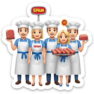 spam artists welcoming guests at a spam meat exhibition  sticker