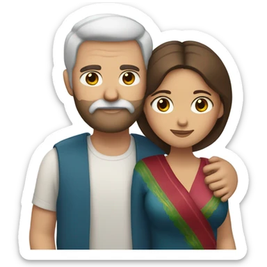 White bearded man with blue eyes hugging Mexican woman with brown hair and brown eyes sticker