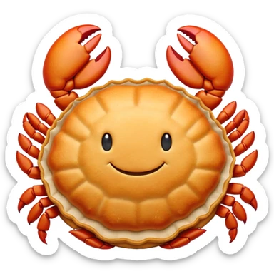 Shanghai Crab Shell Cake pastry shaped like crab shell, simplified emoji style with bold outlines and bright colors, cartoon style Xie Ke Huang specialty sticker