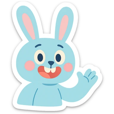 light blue cute rabbit head, pastel toon style sticker