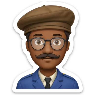 A black man with a mustache, wearing glasses, and a beret tilted to the right. sticker