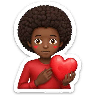 I want a black boy with chocolate skin and a small messy afro holding a heart close to his chest as if to present it to someone he loves. sticker