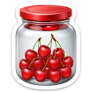 Realistic glass jar with silver metallic lid filled with maraschino cherries inside of it. sticker