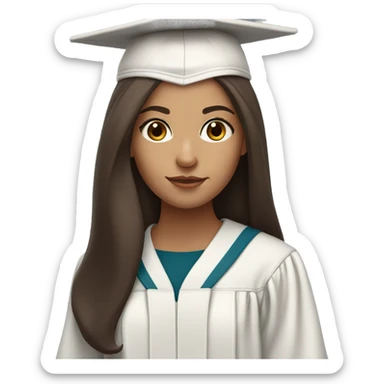 white-skin girl with long brown hair and dark brown eyes with graduation cap and attire sticker