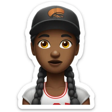 Heavy set masculine black girl with basketball shorts and cap and looks angry sticker