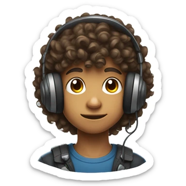 a boy of 12 years old with curly hair and brown eye who wears a gaming headset sticker