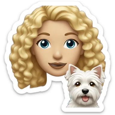 Blond woman with curly hair, blue eyes and her westie dog  sticker
