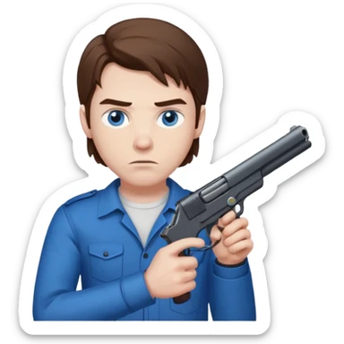 guy w medium long brown hair and blue eyes shooting himself sticker