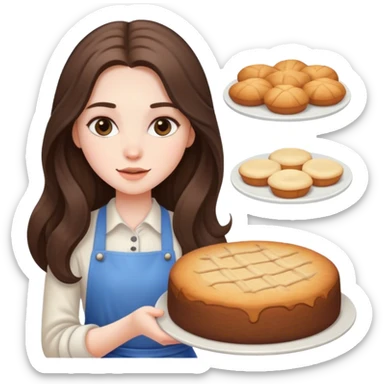 beautiful pale brunette girl with long hair baking sticker