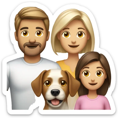 family of 4 people: mother blonde father brunette son brunette and daughter brown-haired and dog yokshir terrier sticker