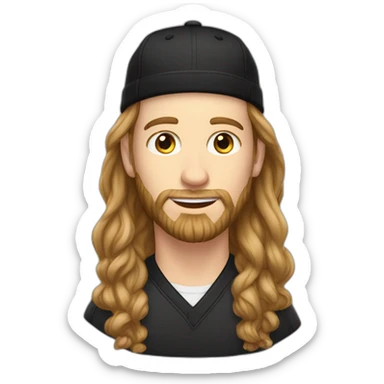 young white man with long hair, a black cap and a brown beard. he wears earrings sticker