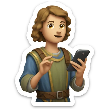 young tourist taking pictures with his cell phone of medieval fresco sticker