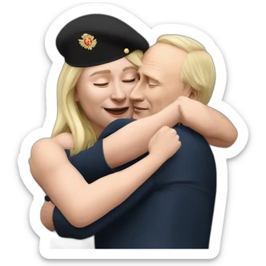 marine lepen giving a hug to vladimir putin hyperrealistic sticker