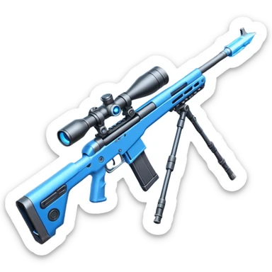 sleek futuristic sniper rifle, extremely long barrel, missile elements, high-tech attachments. add electronic components make the barrel longer sticker