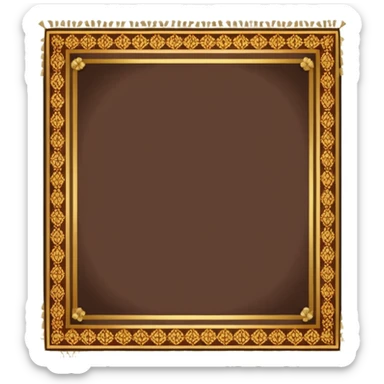 A long rectangular brown floor carpet with gold tassels at the ends  as seen from the side  sticker