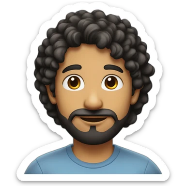Modern Indian man with curly black hair, modern haircut, wearing t-shirt and jeans, black short beard, almond-shaped eyes sticker