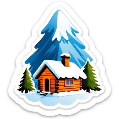 Eine Hütte im Wald mit einer Glaskuppel auf dem Dach, Winterlandschaft, Schnee und Nordlichter am Himmel sticker