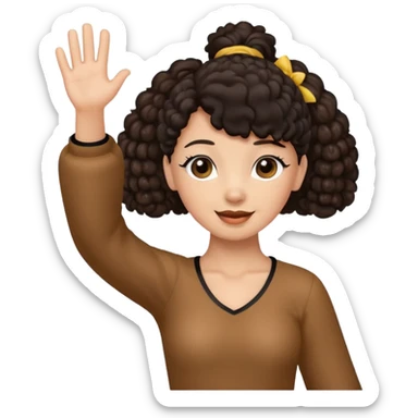 Brown Poodle with ponytail black hair girl say goodbye sticker