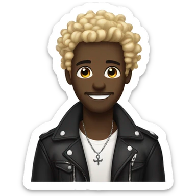 smiling darkskin boy hair in leather jacket with blonde curly hair and anchor beard and septum piercing and ear piercings  sticker