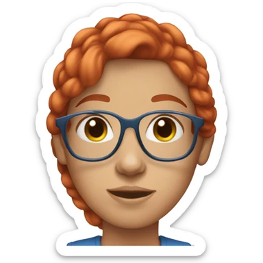 teenage girl with dyed red hair,blue eyes and clear glasses sticker