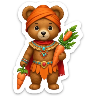 teddy bear Upper with carrot , wearing red mayan ancient custome, half body sticker
