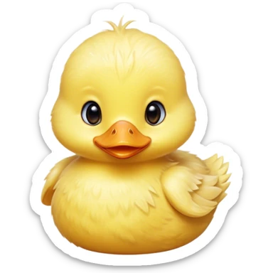 Cinematic Cute Yellow Baby Duck Portrait Emoji, Head tilted playfully and inquisitively, featuring a fluffy, vibrant yellow downy coat with a tiny delicate beak, round, sparkling eyes filled with curiosity, Simplified yet irresistibly adorable features, highly detailed, glowing with a warm, friendly glow, high shine, affectionate and spirited, stylized with a touch of playful whimsy, bright and endearing, soft glowing outline, capturing the essence of a mischievous yet loving duckling, so playful it feels like it could peep out of the screen and into your arms! sticker