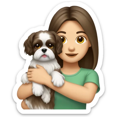 brunette girl with shih tzu dog in her arms sticker