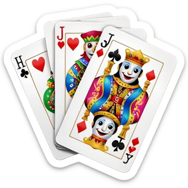 3 poker cards, with crazy colorful human jolly jokers inside sticker