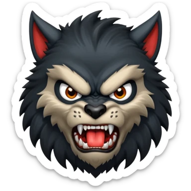 Create an emoji of Werewolf half bodied till waist sharp nails angry face black sticker