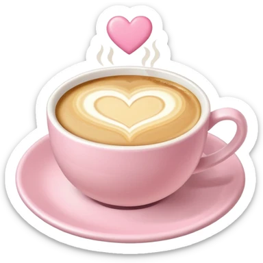 Coffee with a latte art heart in soft pink, beige and yellow pastel colors sticker